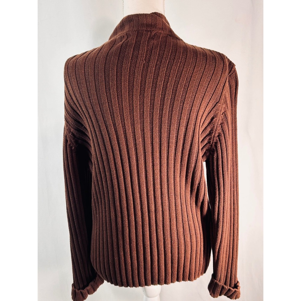 Vintage Patchwork Suede Knit Full Zip Jacket Brown Tan Mock Neck Boho Large - Picture 8 of 11